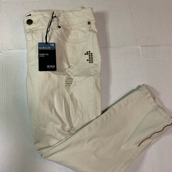 Ana Modern Fit Skinny Leg Distressed Beige Jeans 16 - Picture 1 of 11